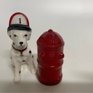 Salt and pepper shakers  Dalmatian and fire hydrant.  Excellent condition.